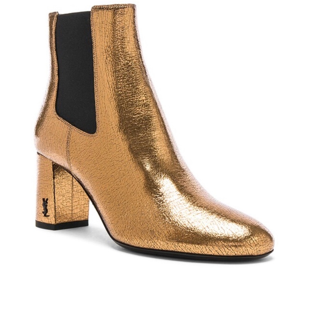 Authentic Saint Laurent Cracked Metallic Gold LouLou Boots Size 38 - Picture 2 of 16